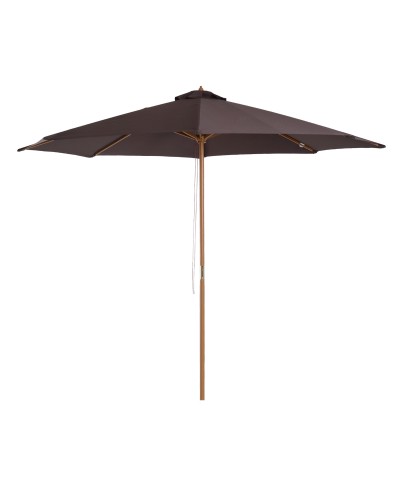  Ombrellone da Giardino 3x2.5 m con Palo in Legno e 8 Stecche, Parasole da Esterno in Poliestere, Caffè