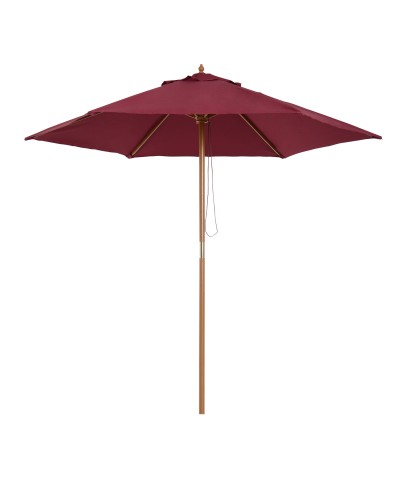  Ombrellone da Giardino Rotondo, in Legno e Poliestere con Apertura a Corda, 2.5x2.3 m, Bordeaux