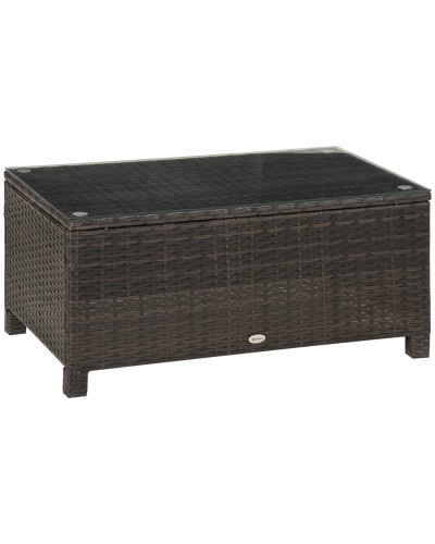 Tempered Glass 5mm Garden Coffee Table Rectangular Outdoor Rattan 85 x 50 x 39 cm Brown