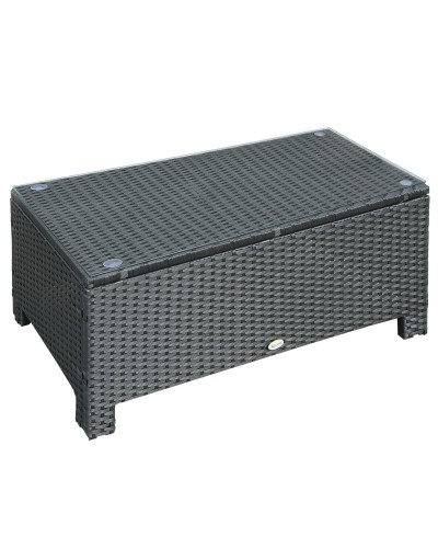 Ousunny PE Rattan Outdoor Coffee Table with Tempered Glass Top, 85x50x39cm, Black