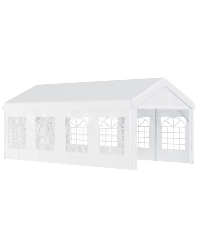  Gazebo da Giardino 8x4m in Acciaio con Pareti Rimovibili e Finestre Trasparenti, Bianco