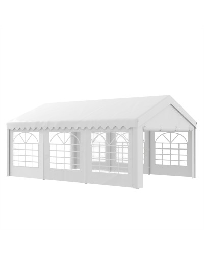  Tendone per Feste 6x4m con Pareti Rimovibili, Porte e 6 Finestre, Bianco