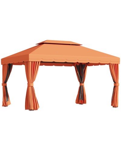 4x3m Garden Gazebo with Double Roof and Side Curtains, Orange