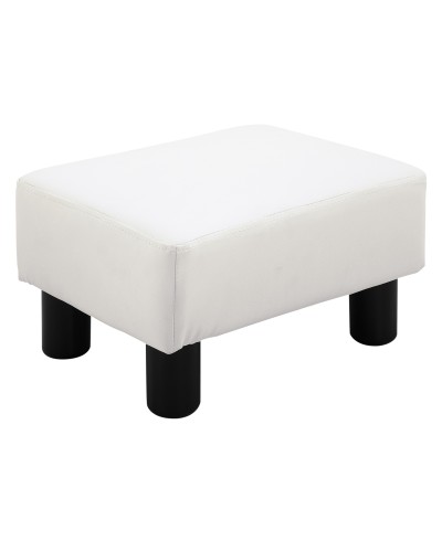 Rectangular Padded Footstool in White Faux Leather, for Living Room and Entrance, 40x30x24 cm