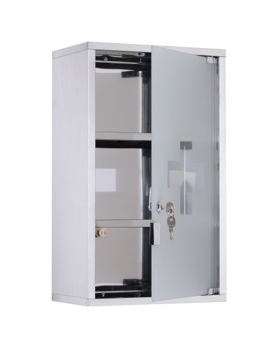 Stainless Steel First Aid Cabinet 50x30x18cm Lockable Bathroom Medicine Storage Box