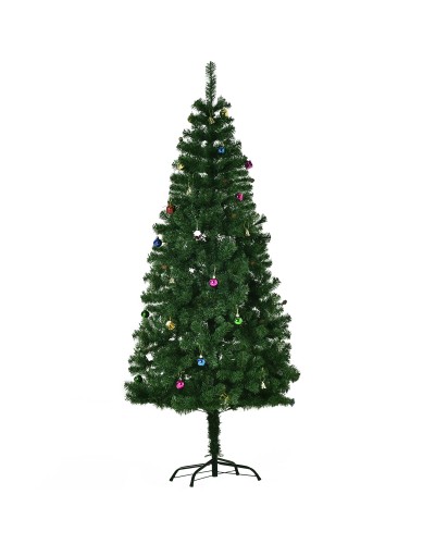 1.8m Artificial Christmas Tree with 624 Fireproof PVC Branches, Realistic Christmas Tree with Decorations and Full Branches, Green