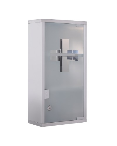  Armadietto Porta Medicinali, Pronto Soccorso Cassetta Medicine in Acciaio Porta in Vetro e 2 Chiavi 48x25cm