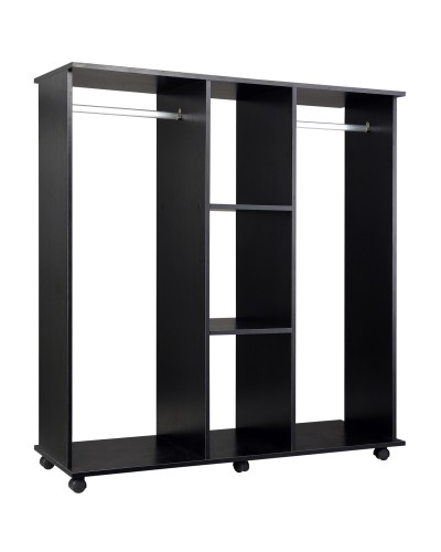  Armadio con 2 Guardaroba, 5 Ripiani e 6 Ruote, in Legno e Alluminio, 120x40x128 cm, Nero
