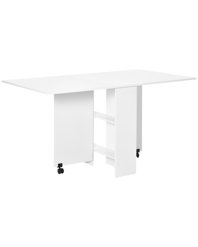 Space-Saving Folding Table, 2 Wooden Bottom Shelves, Foldable Space-Saver Table, Wheeled, Seats 6, 75W x 1