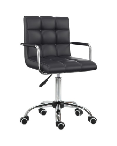 Black PU Leather Ergonomic Office Chair, Swivel Study Chair with 5 Wheels, Padding and Adjustable Height, 52.5x54x8