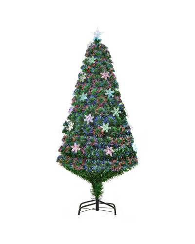 150cm Artificial Christmas Tree with Fiber Optics and 21 LED Lights, Snowflake Decorations, Green