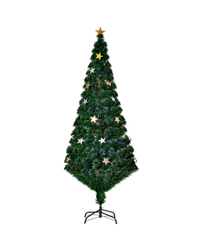  Albero di Natale 180cm con 27 Luci LED, Fibre Ottiche e 230 Rami, Albero di Natale Artificiale