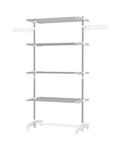  Stendino Verticale Pieghevole in Acciaio e Plastica con 6 Ruote e 4 Ripiani Regolabili, 142x55x172 cm