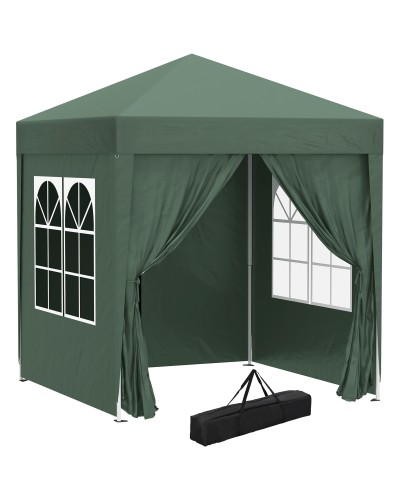2x2m Pop Up Gazebo with 4 Removable Sidewalls & Carry Bag, Metal & Polyester, Green