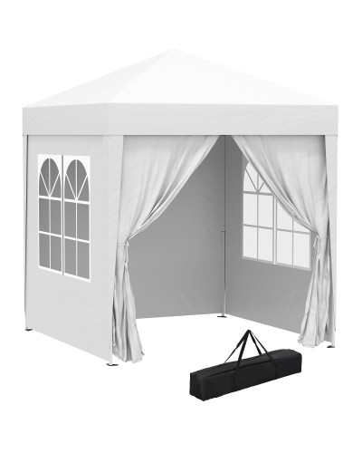  Gazebo Pieghevole Pop Up 2x2 m con 4 Pareti Rimovibili in Poliestere e Acciaio, Bianco