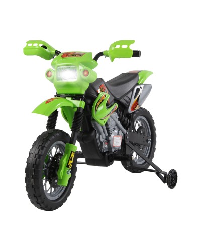  Moto Elettrica per Bambini 3 anni e Più, Moto Cross Elettrica con Rotelle, Batteria 6V Velocità 2.5km/h, 102 x 53 x 66cm, Verde