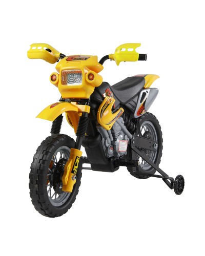 Electric Kids Motorcycle for Ages 3+, Electric Cross Bike with Training Wheels, 6V Battery 2.5km/h Speed, 102 x 53 x 66cm, Yellow