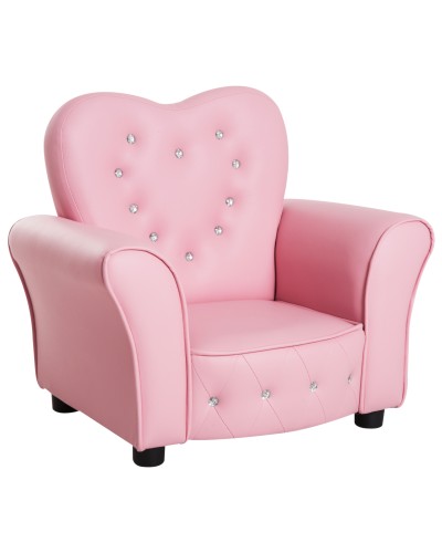 Upholstered Kids Armchair, PVC-Covered Children's Room Chair with Wooden Frame, 59x41.5x49cm, Pink