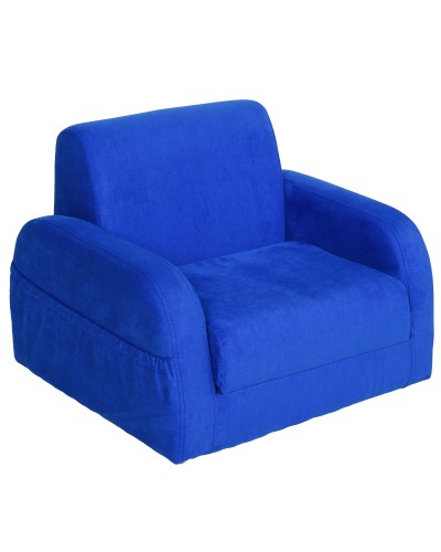  Poltroncina Letto 2 in 1 per Cameretta Bambini con Imbottitura e Rivestimento Flanella Blu, Max.65 kg, 47x45x38cm