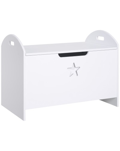 Children's Toy Storage Chest (62x40x46.5cm) White Wood Safety Hinge
