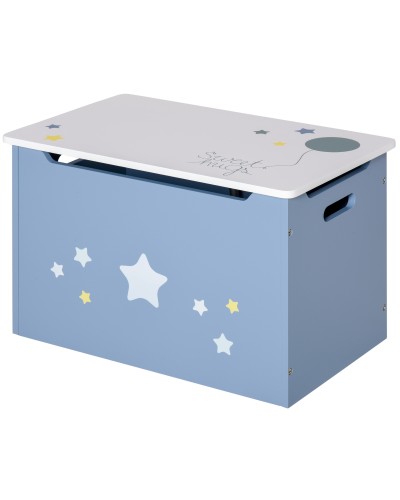 Blue and White Wooden Toy Chest Bench, Kids Room Bench 55 x 34 x 35.5 cm