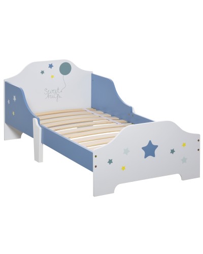 Letto Basso per Bambini e Bambine di +3 Anni con Sponde, Lettino Blu e Bianco, 143 x 74 x 59 cm