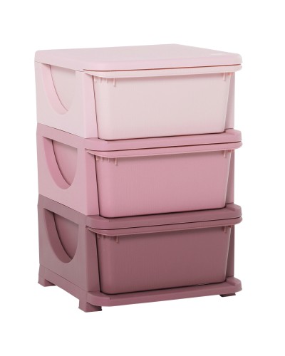  Cassettiera in Plastica Colorata per Cameretta con 3 Cassetti, Arredamento Casa e Asilo 37x37x56.5cm Rosa