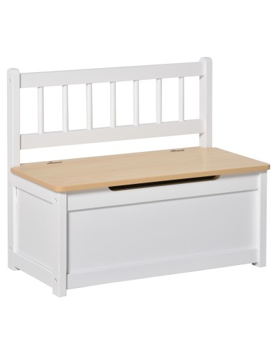 2-in-1 Wooden Toy Chest for Kids with Soft-Close Lid, 60x30x50cm, White & Natural Wood