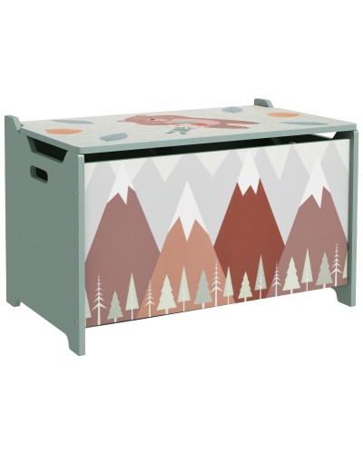 Children's Toy Chest with Lid and Safety Hinge in MDF, 60x37x39cm, Green