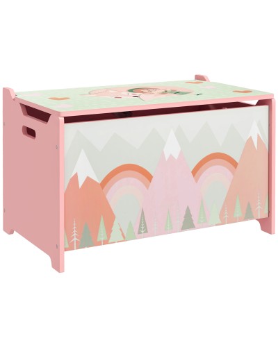 Kids Toy Storage Chest with Lid and Safety Hinge in MDF, 60x37x39cm, Pink