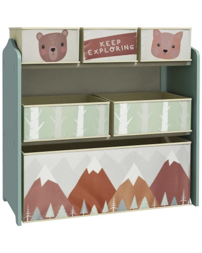 Kids Toy Storage Shelf with 6 Removable Fabric Bins, 63x30x66cm, Green