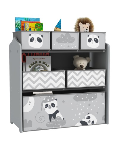 Children's Toy Storage Shelf with 6 Removable Fabric Bins, 63x30x66cm, Grey