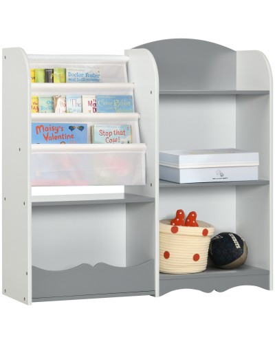  Scaffale Portagiochi per Bambini con Ripiani in Legno, 85x26x84cm, Grigio