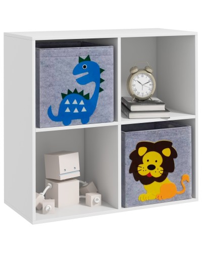 Children's Toy Storage Shelf with 4 Compartments and Bins, 61.8x29.9x61.8cm, White