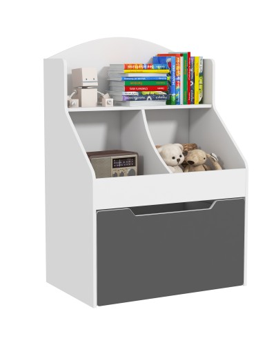  Libreria per Bambini a 2 Livelli con Cassetto su Ruote per Giochi e Libri, 62x40x88 cm, Bianco