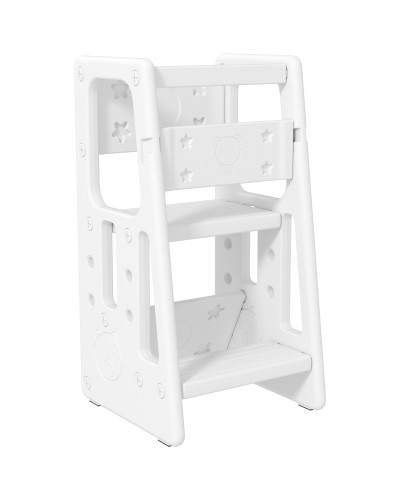  Scaletta per Bambini Torre Montessoriana Altezza Regolabile 3 Livelli, HDPE Inodore, 47x47x90cm, Bianco