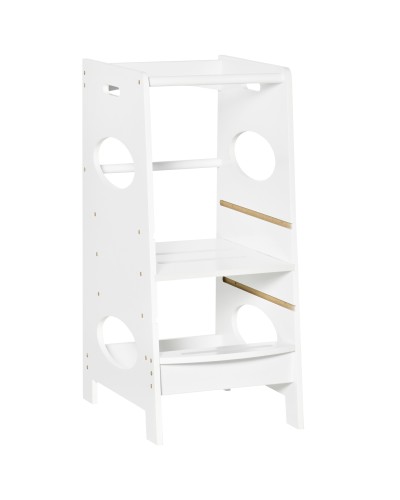 Montessori Learning Tower for Toddlers, Adjustable Height Kitchen Helper Stool in MDF, 40x50x90cm, White