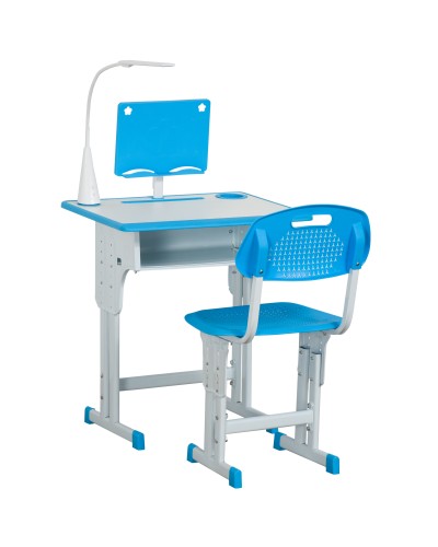 Children's Height Adjustable Desk and Chair Set with Light, Steel and MDF, Grey, Ages 6-12