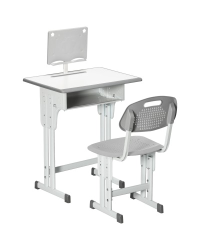 Kids Adjustable Height Desk and Chair Set with Lamp, 6-12 Years, Steel & MDF, Grey