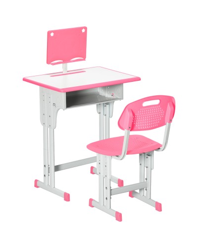 Adjustable Height Kids Desk and Chair Set for Ages 6-12, Steel and MDF, Pink