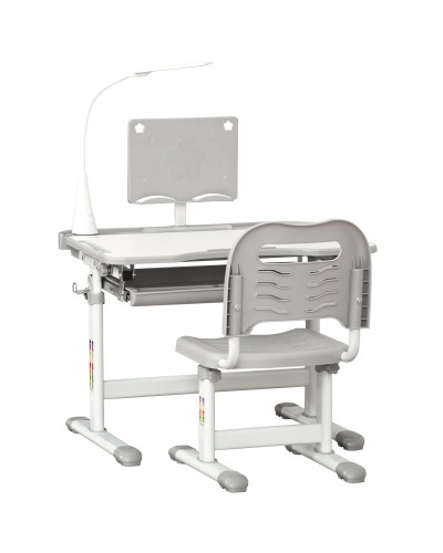Kids Desk and Chair Set for Ages 6-12 with Adjustable Height and Tilt, Grey