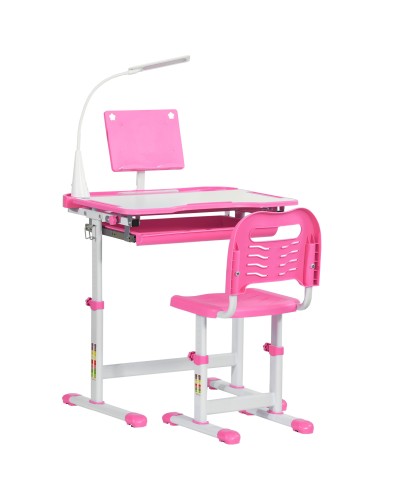  Banco Scuola Regolabile con Sedia per Bambini 6-12 Anni, 70x49.5x80-105 cm, Rosa