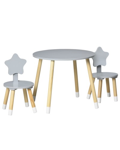 Kids Wooden Table and 2 Chairs Set, 18 Months to 4 Years, Grey