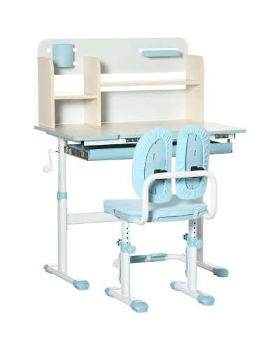 Kids Desk and Chair Set for Ages 3-12, Adjustable Height and Tiltable Desktop, Blue