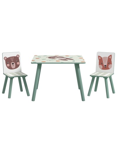 3-Piece Kids Table and Chairs Set for Ages 3-8, MDF and Pine Wood, Green