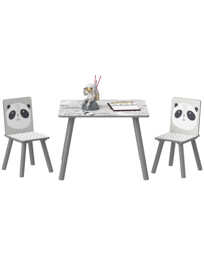 Kids Table and 2 Chairs Set for Ages 3-8, MDF and Pine Wood, Grey