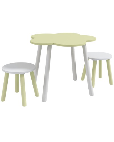  Set Tavolo e Sedie per Bambini 2-5 Anni, 3 pezzi in MDF e Legno di Pino con Design a Fiori, Giallo e Bianco
