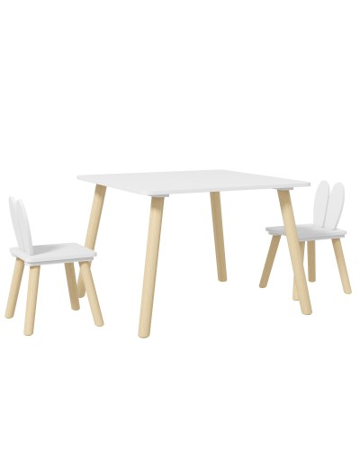 Kids Table and 2 Chair Set with Bunny Ear Backrest, Ages 3-6, White