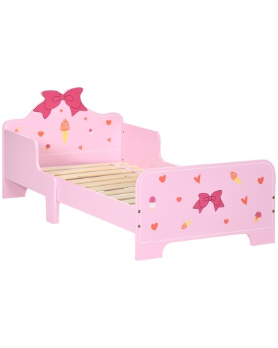 Kids Bed with Rails, Bows & Hearts Design, 3-6 Years, 143x74x59cm, Pink