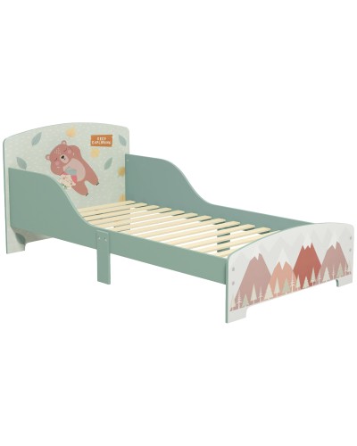  Letto per Bambini 3-6 Anni con Bordi Rialzati, Doghe e Fantasia con Animali, 140x70 cm, Verde